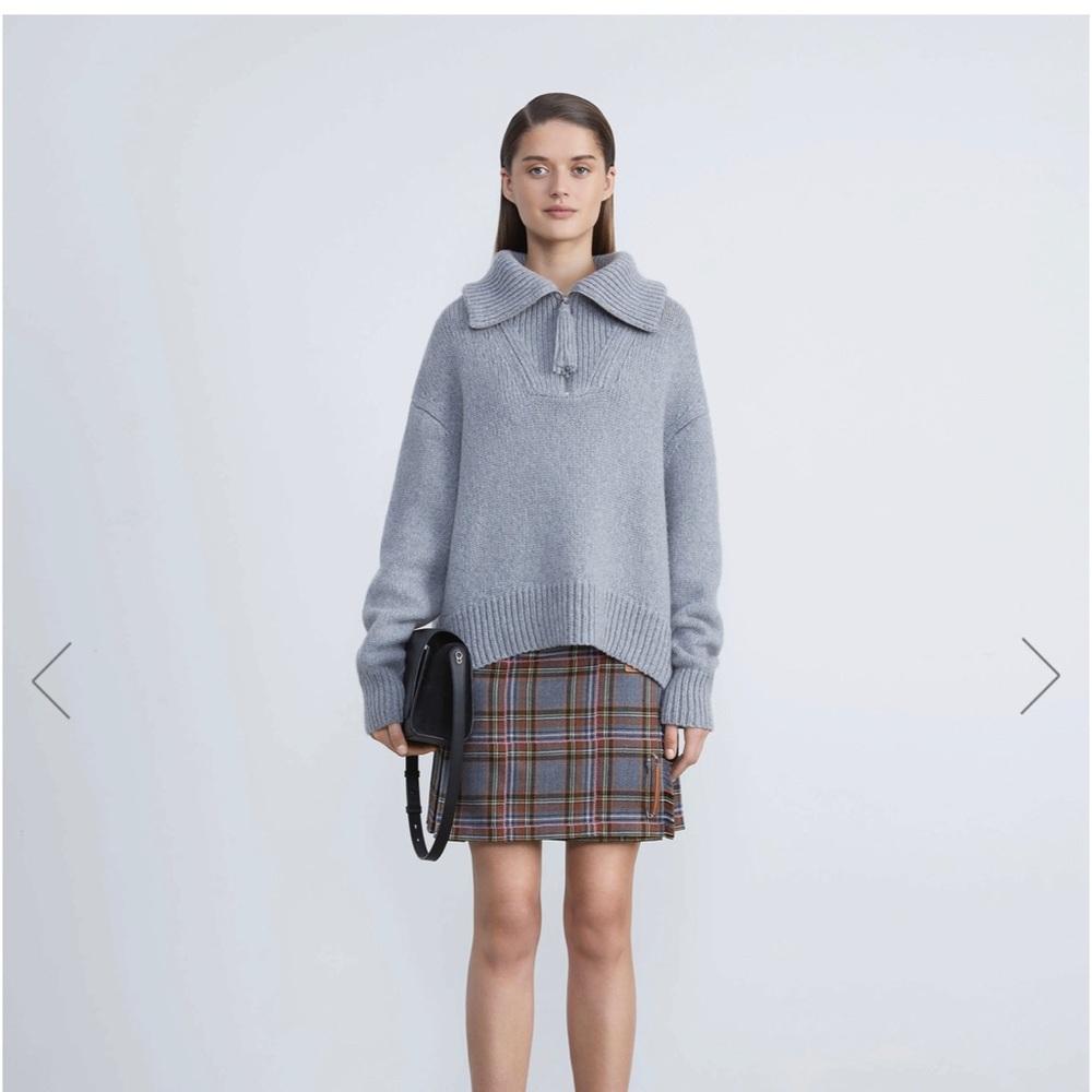 Lafayette148 RESPONSIBLE CASHMERE-WOOL CHUNKY HALF-ZIP SWEATER size (small)